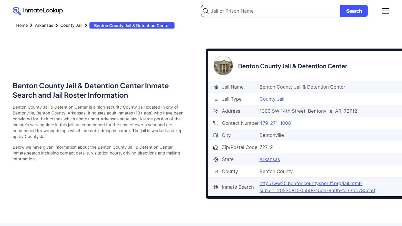 Benton County Jail & Detention Center (AR) Inmate Search Arkansas ...